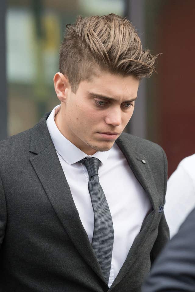 Cricketer Alex Hepburn, who has been charged with raping a woman, leaves Worcester Magistrates’ Court. (Aaron Chown/PA)
