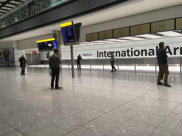 The empty arrivals concourse at Terminal 5 of Heathrow airport 