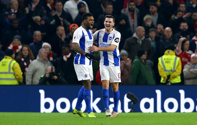 Jurgen Locadia, left, celebrates the equaliser 