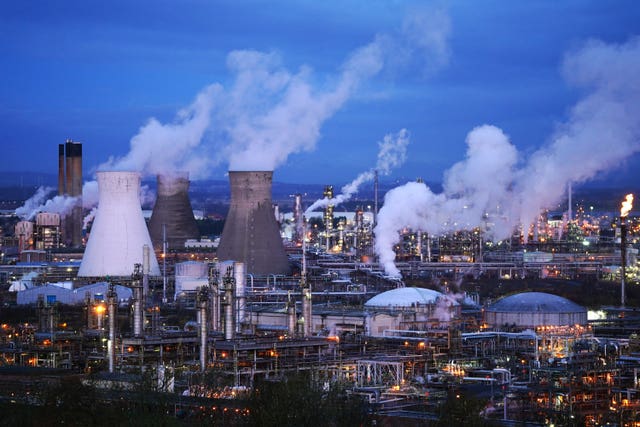 An aerial view of the Grangemouth plant, as steam billows out