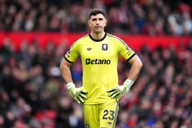 Emiliano Martinez looks on during the game at Old Trafford