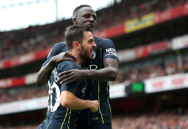 Bernardo Silva, left, with Benjamin Mendy 