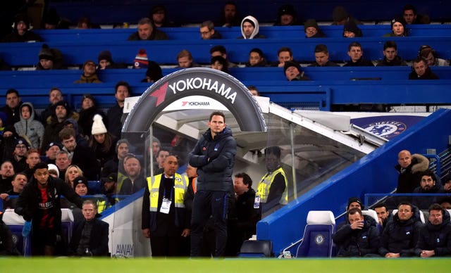 A disappointed Lampard watches on