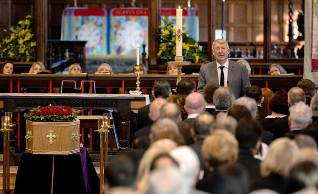Sir Alex Ferguson during the funeral of Eric Harrison