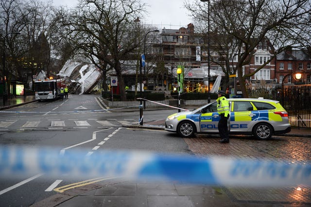 Collapsed scaffolding