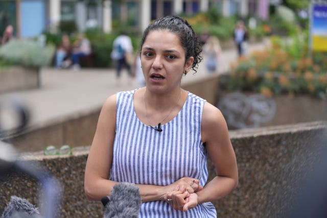 Sanaa Seif speaks to the media outside St Thomas’s Hospital, central London
