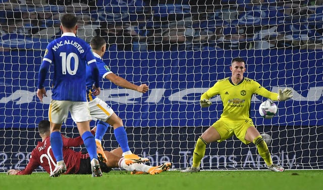 Dean Henderson made a fine save to deny Leandro Trossard 