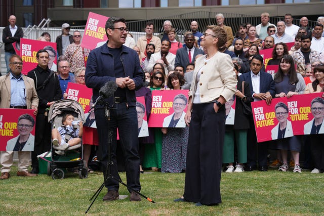 Andy Burnham joins newly-elected Mayor of Greater Manchester Bev Craig celebrating her victory