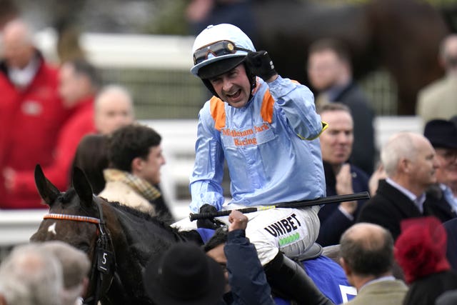 Nico de Boinville aboard Marie’s Rock after their win in the David Nicholson Mare's Hurdle at Cheltenham