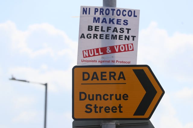 A protest sign near Belfast Harbour