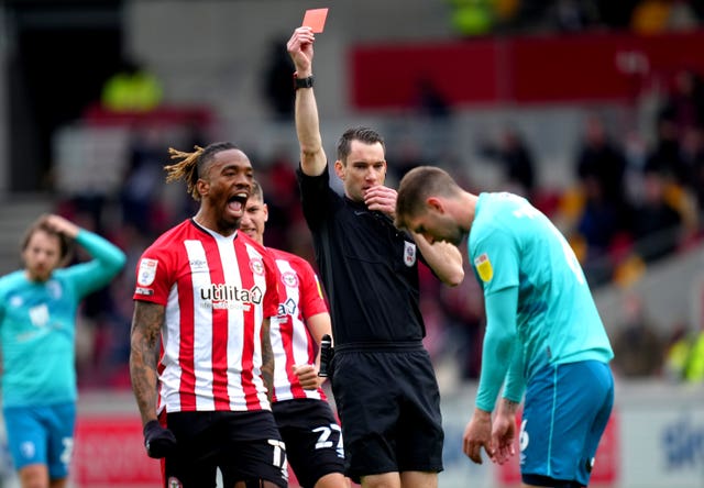 Bournemouth defender Chris Mepham is shown a red card