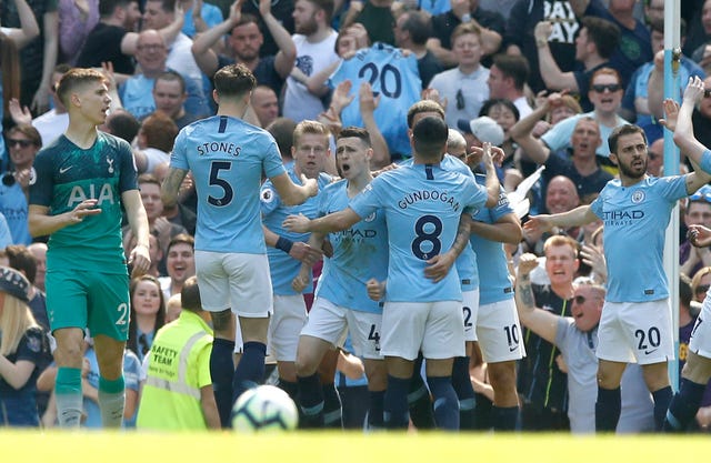 Phil Foden (centre) scored the only goal against Spurs