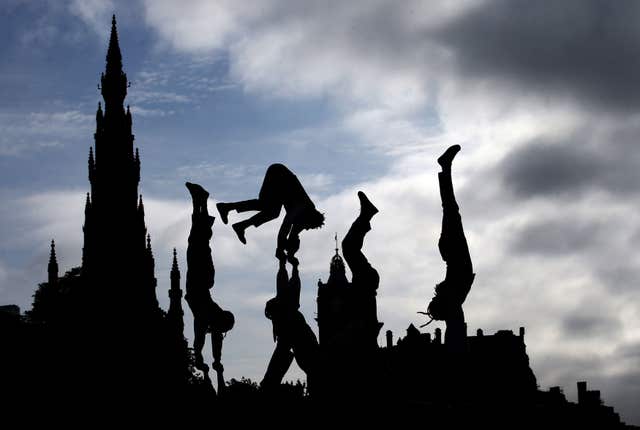 File photo dated 06/06/18 of acrobats from Cirque Berserk helping to launch the Edinburgh Festival Fringe 2018.