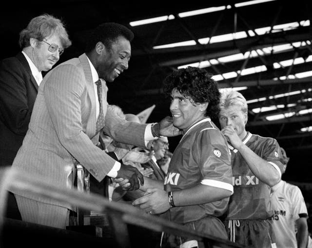 Pele (left) and Maradona (right) - pictured together at the Football League's Centenary Classic at Wembley in 1987 - are widely considered the greatest two players of all time