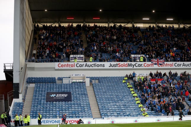 A UEFA Equal Game banner in a closed section of the stands ahead of the second leg against Legia Warsaw