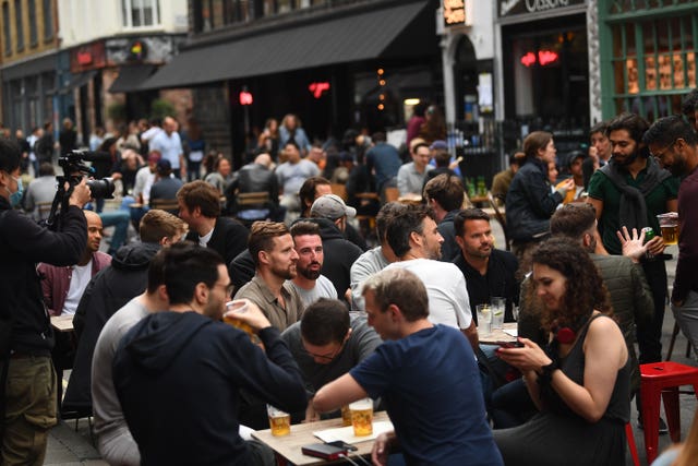 Drinkers in Soho on Saturday July 4