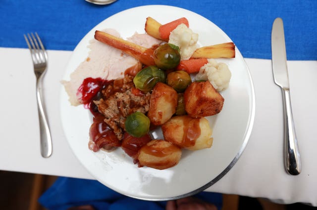 A view of a traditional Christmas dinner on Christmas Day (David Davies/PA)