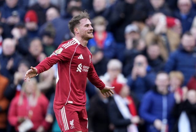 Liverpool’s Alexis Mac Allister celebrates scoring