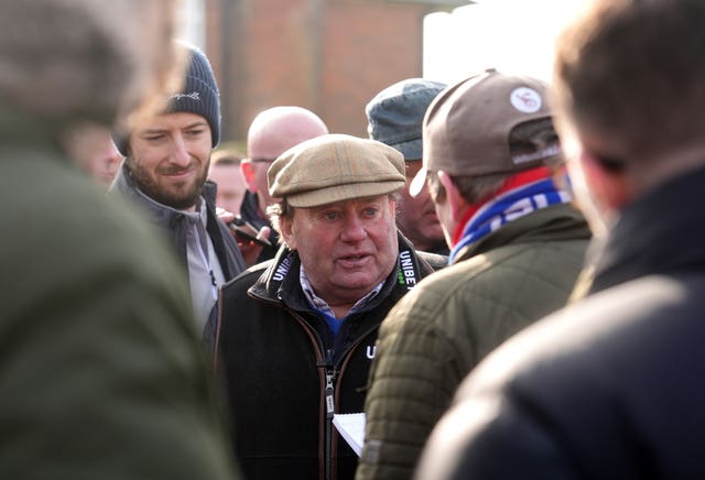 Nicky Henderson talks to journalists during a stable visit at Seven Barrows last month 