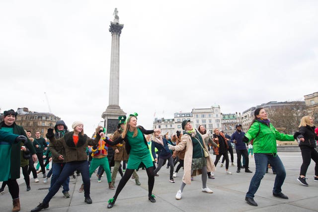 A human shamrock in Trafalgar Square