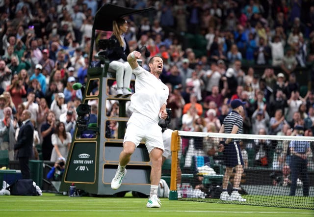 Andy Murray celebrates his first-round victory over James Duckworth