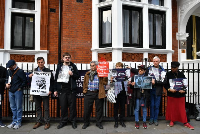 Assange supporters outside the Ecuadorian embassy