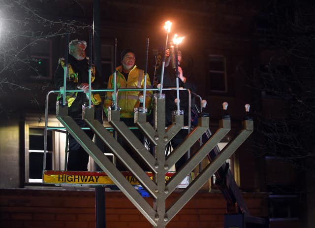 A menorah is lit in Edinburgh last year as part of Hanukkah celebrations