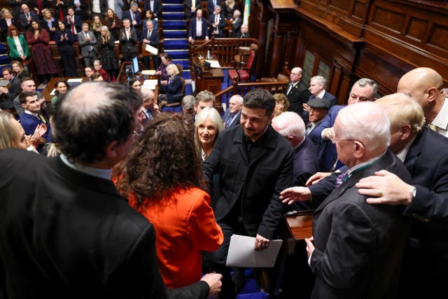 Ukrainian president Volodymyr Zelensky leaving after addressing a joint sitting of the Irish parliament in the Dail chamber