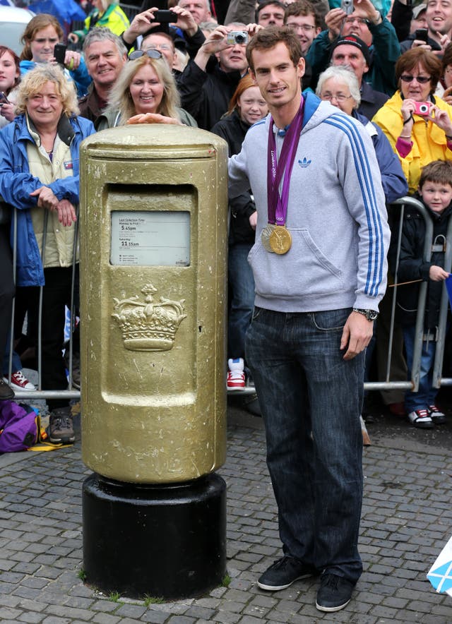Andy Murray with golden post box