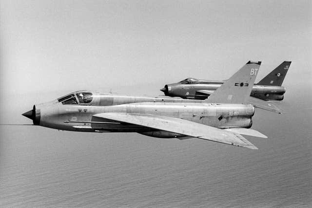 Two Lightning fighters, supersonic jets which were formerly used by the RAF (PA)