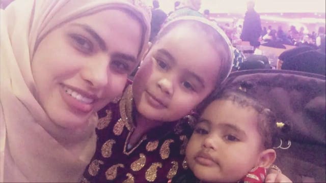 Rania Ibrahim with her daughters Fethia Hassan, centre, and Hania Hassan