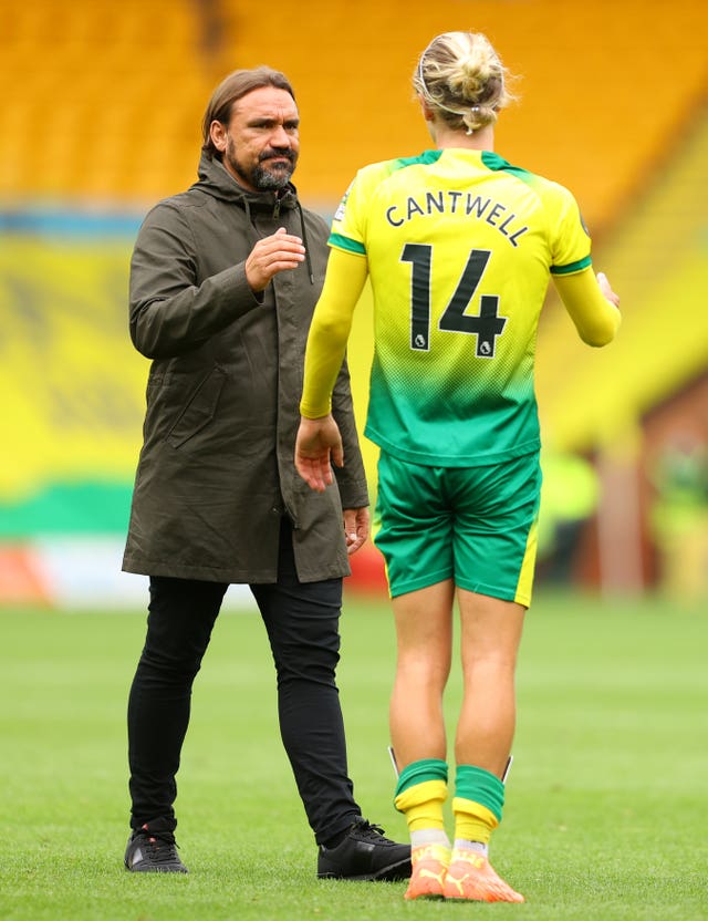 Norwich manager Daniel Farke, left, led the club to the Sky Bet Championship title in the 2018-19 season