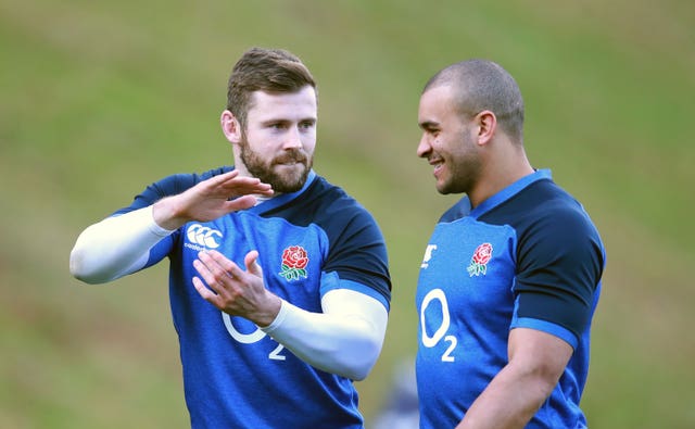 Elliot Daly and Jonathan Joseph during a training session at Pennyhill Park