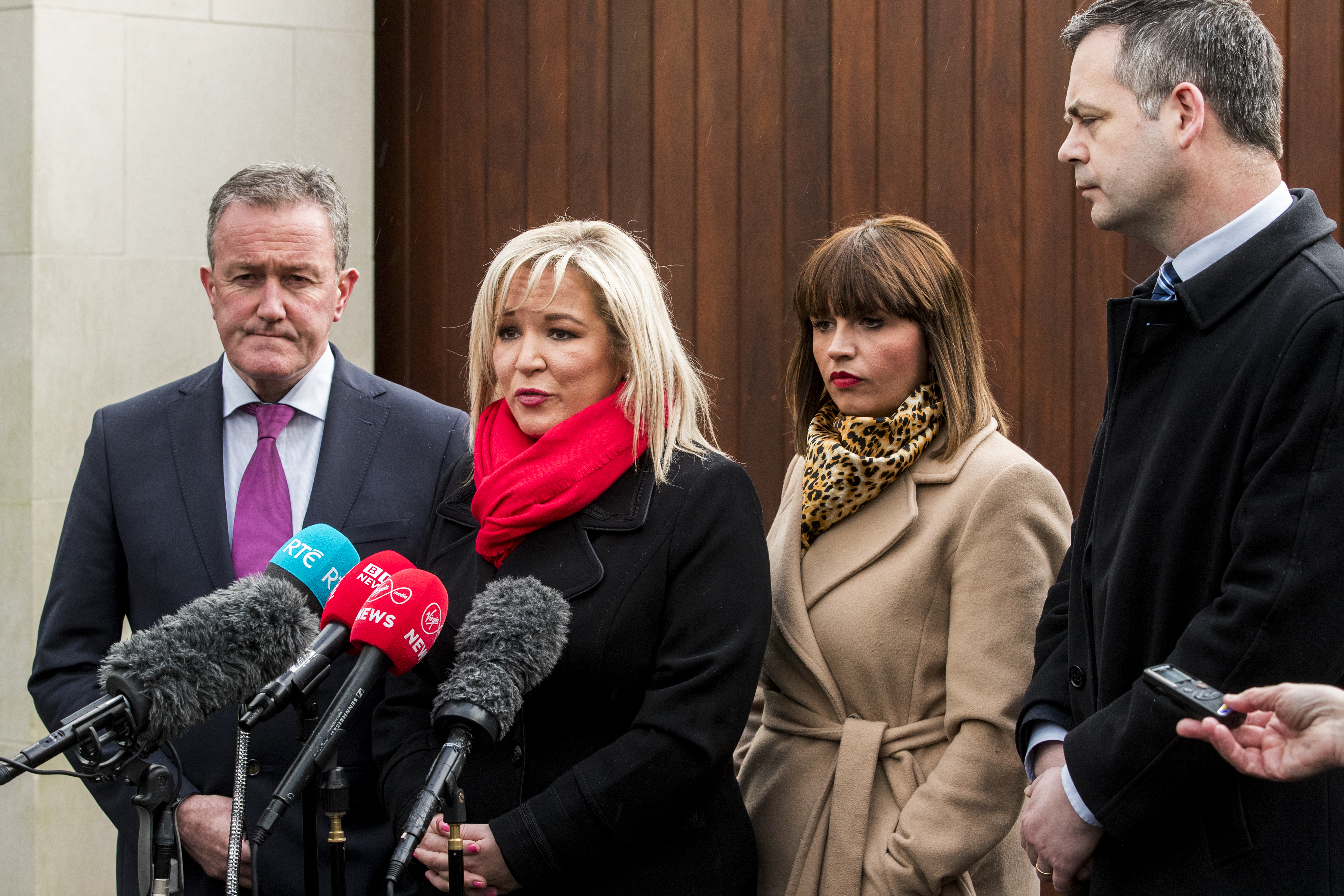 Sinn Fein leader at Stormont Michelle O’Neill speaks to the media after meeting Leo Varadkar at the Irish Goverment residence in Belfast