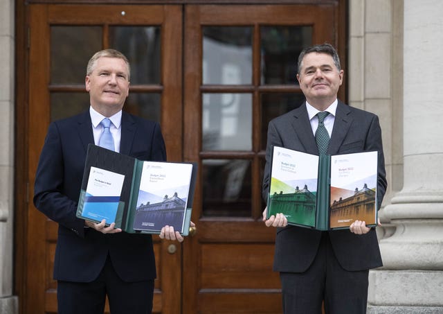 Minister for Finance Paschal Donohoe, right, and Minister for Public Expenditure and Reform Michael McGrath at Government Buildings, Dublin