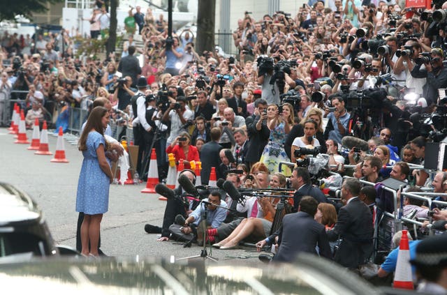 2013: The Duke and Duchess of Cambridge leave the Lindo Wing with Prince George (Steve Parsons/PA)