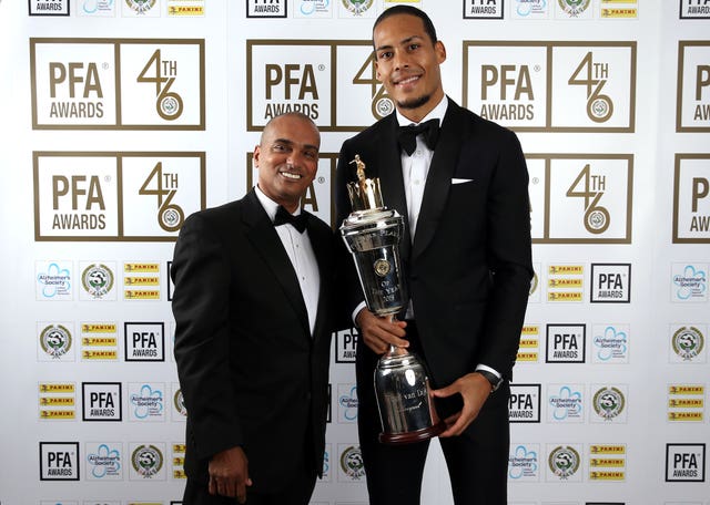 Bobby Barnes, left, with Virgil Van Dijk, has pledged his brain to scientific research after his death
