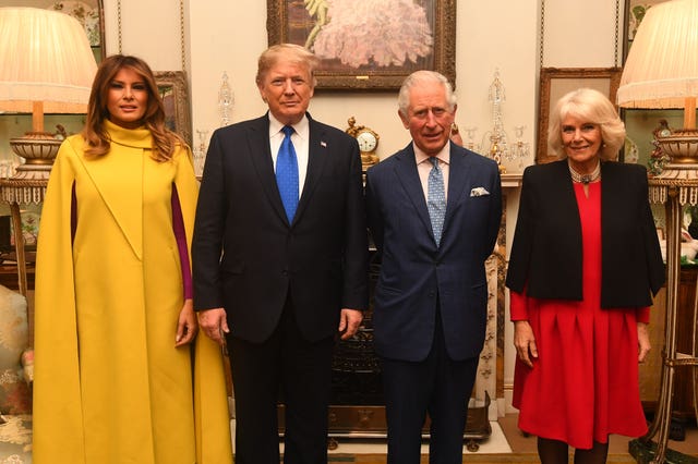 The Prince of Wales and the Duchess of Cornwall meets US President Donald Trump and wife Melania at Clarence House, central London, as Nato leaders gather to mark 70 years of the alliance