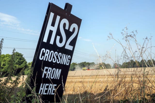 An HS2 sign near the village of South Heath in Buckinghamshire
