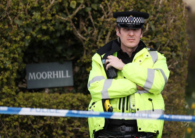 cordon at the junction of Moor Lane and Langham Lane in Gillingham, Dorset during the investigation