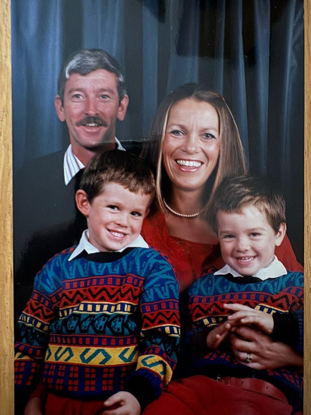 Andy Tobias (front right) with father John, mother Gaynor and brother Matt