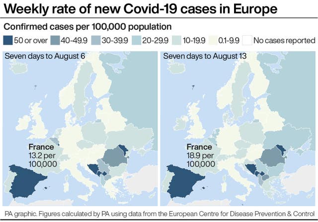 Weekly rate of new Covid-19 cases in Europe