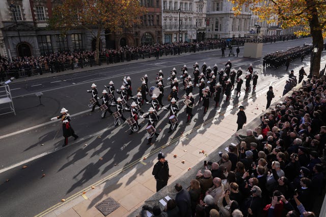 The Band of the Royal Marines march on Whitehall