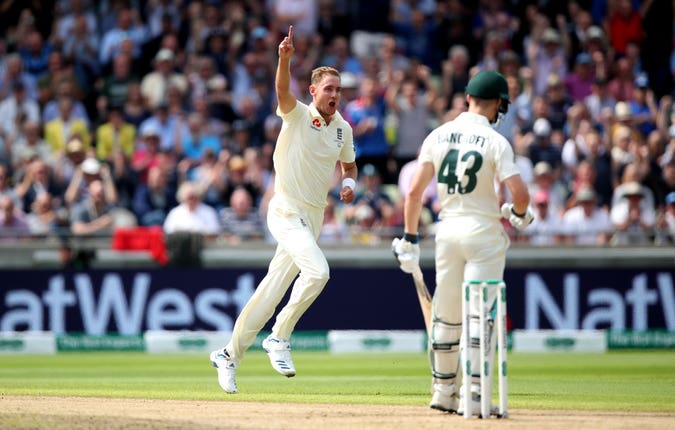 Stuart Broad celebrates one of his four scalps