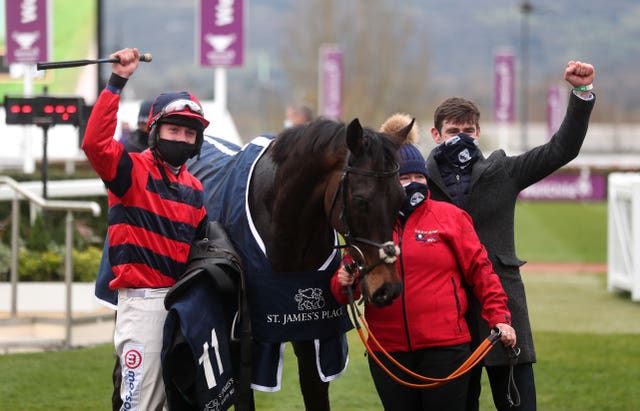 Will Biddick (right) with Porlock Bay after his Cheltenham triumph