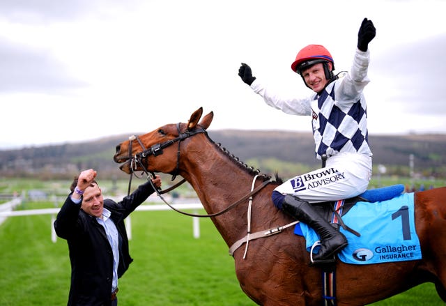 Paul Townend celebrates on Ballyburn at Cheltenham