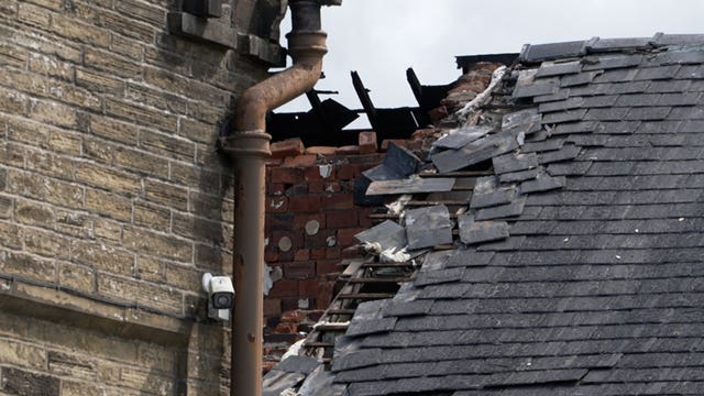 A large hole in the roof at the scene