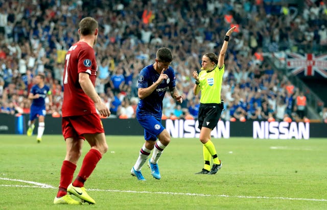 Frappart signals a free-kick after Christian Pulisic's 'goal' was ruled out for offside