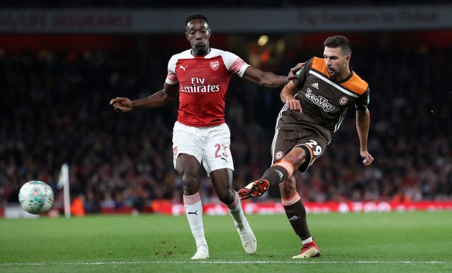 Danny Welbeck, left, Yoann Barbet