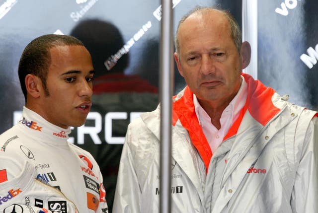 Lewis Hamilton, left, was at McLaren at the time of Ron Dennis' departure (Martin Rickett/PA)
